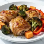 sheet pan honey mustard chicken thighs - featured image