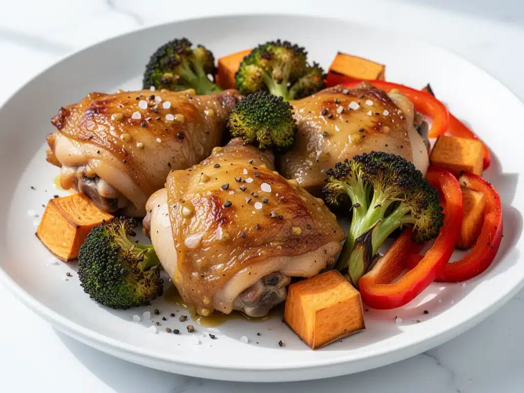 sheet pan honey mustard chicken thighs - featured image
