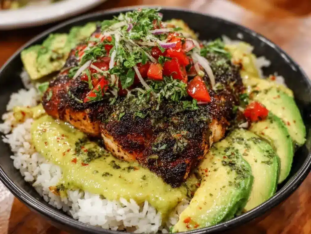 blackened salmon rice bowls - featured image