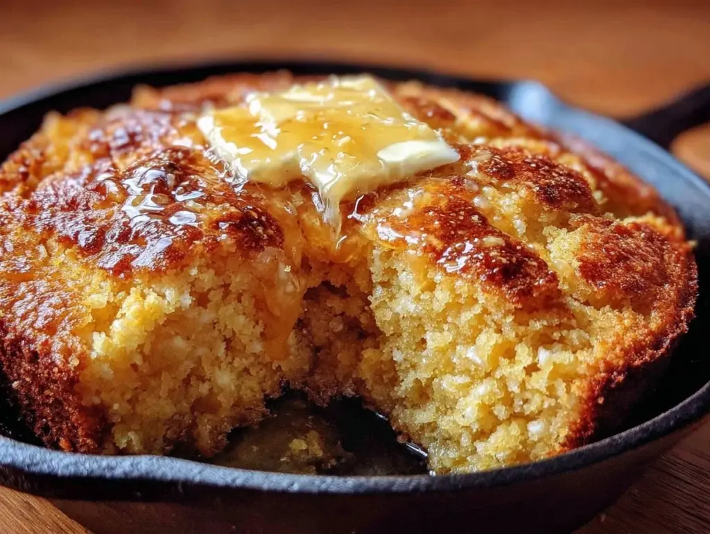 crispy honey butter cast iron cornbread - featured image