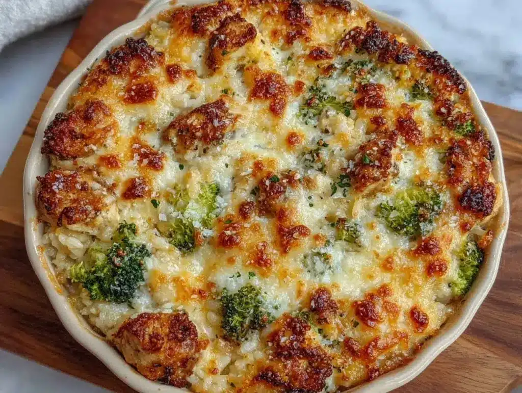 dump and bake chicken broccoli rice casserole - featured image