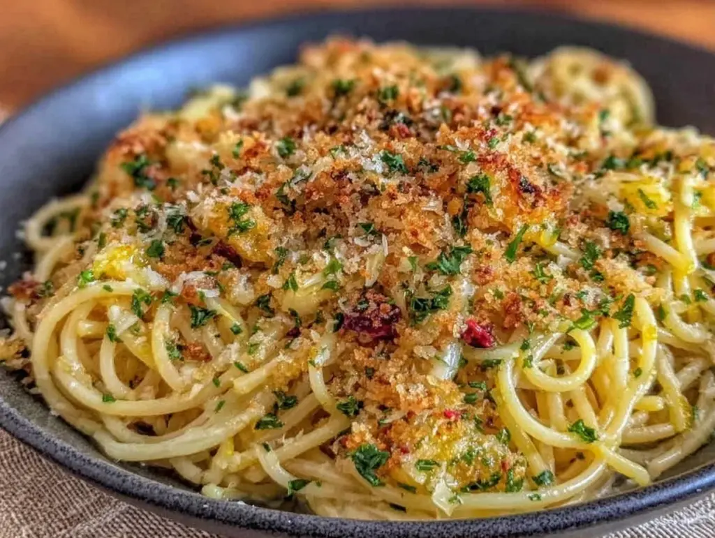 Easy Pasta Aglio e Olio with Toasted Breadcrumbs - featured image