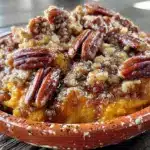 fall maple pecan sweet potato casserole with kids - featured image