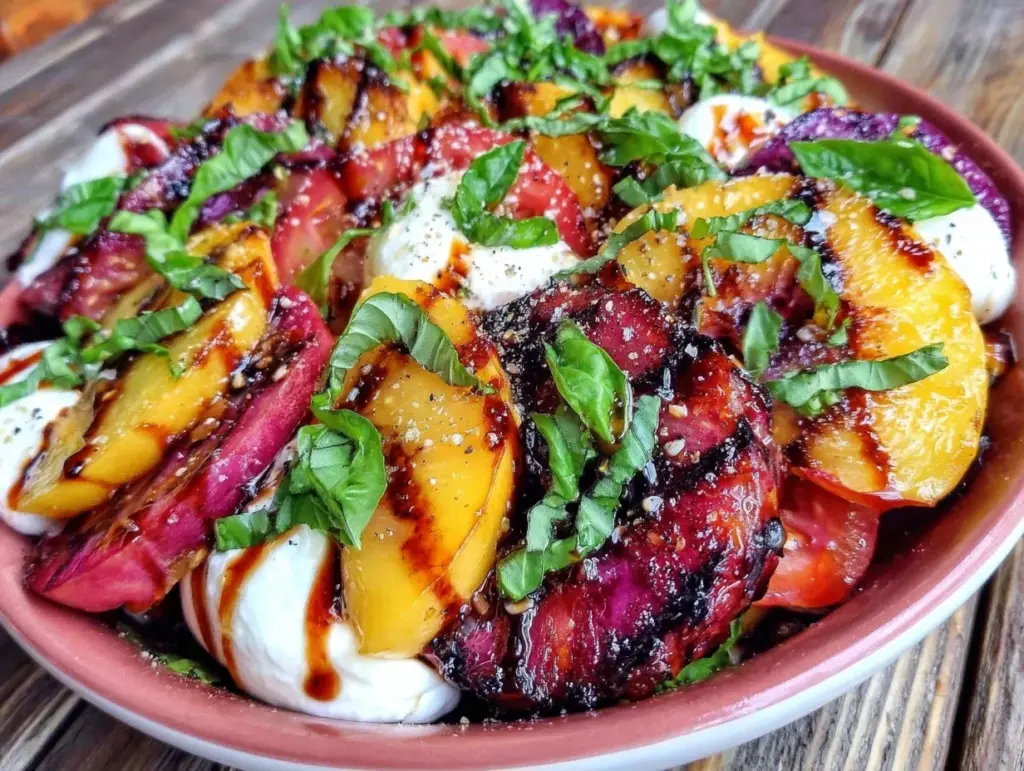 grilled peach burrata salad - featured image