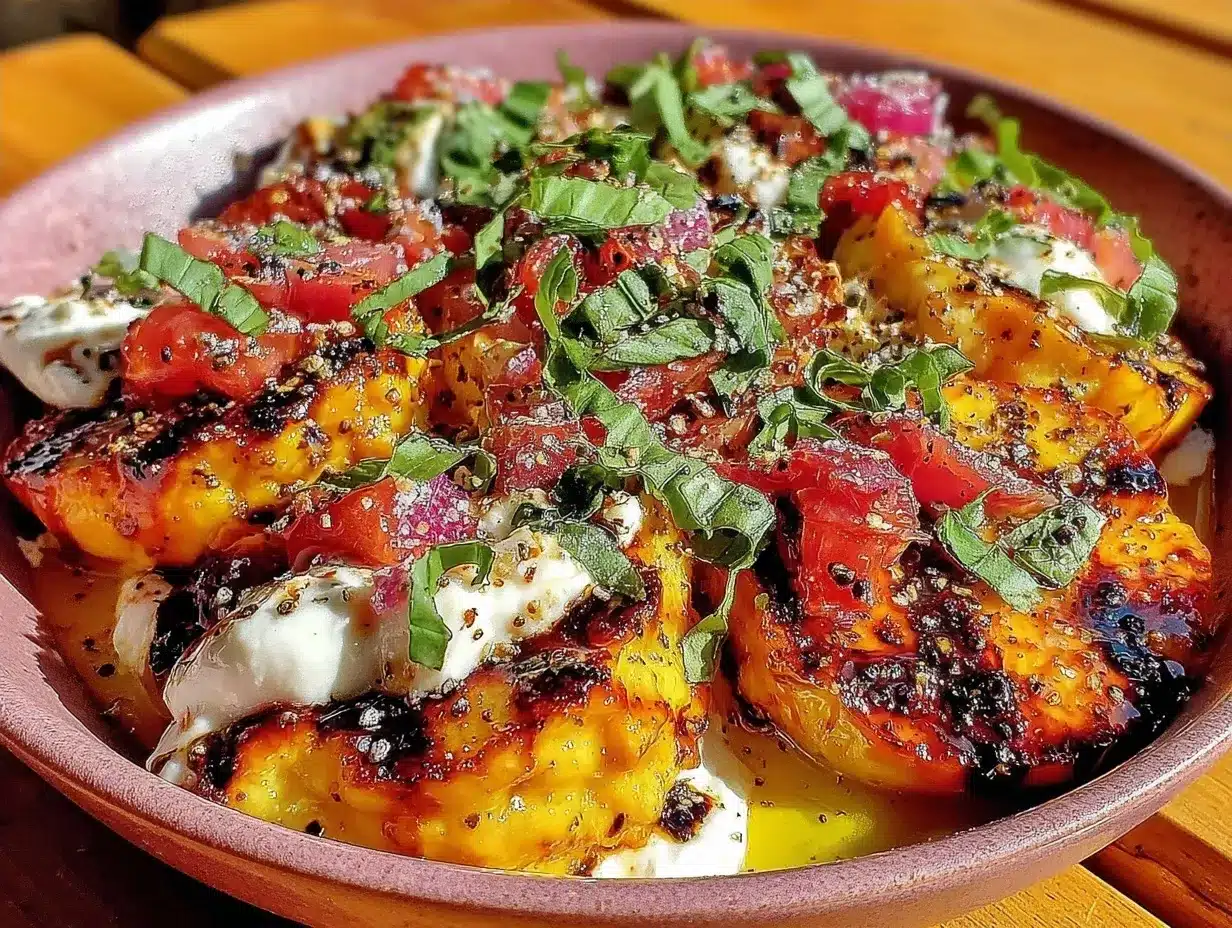 Grilled Peach Burrata Salad: 15-Min Dinner 4 grilled peach burrata salad preparation steps